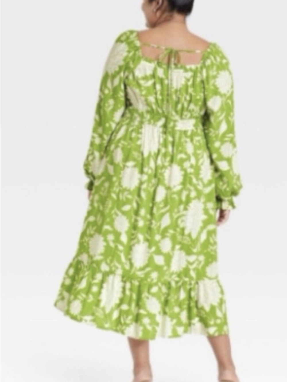 Ava & Viv Green and White Floral Long Sleeve Midi Dress - Picture 2 of 7